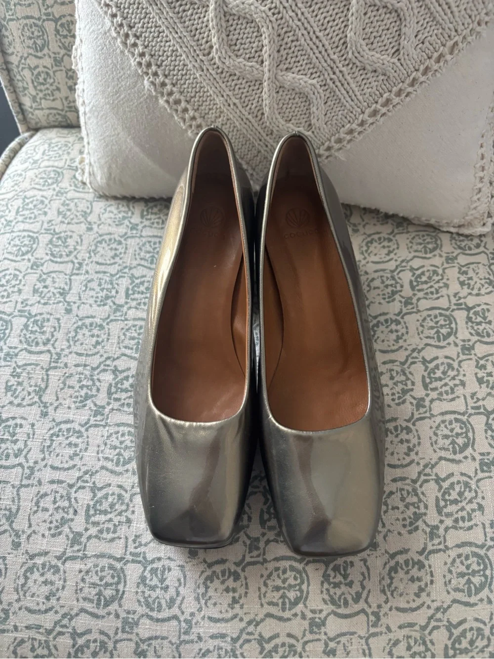 COCLICO Metallic Silver Square-Toe Pumps